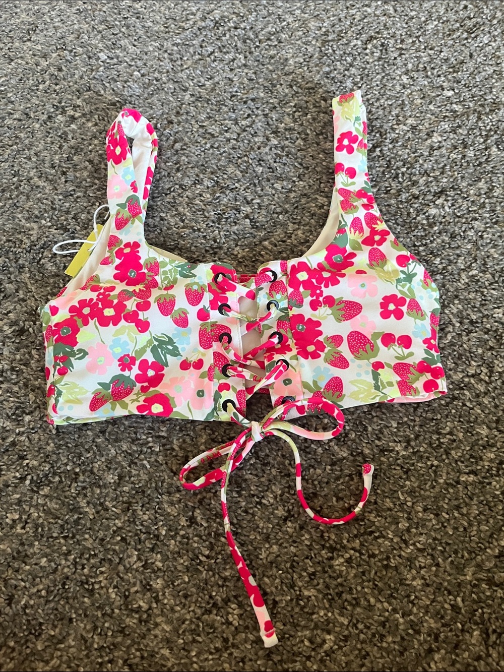 NWT Maaji Swim Bikini Top Floral and Strawberries Lace Up Reversible Bralette M